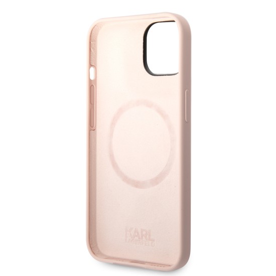 Husa pentru iPhone 15 Plus / iPhone 14 Plus - Karl Lagerfeld Silicone MagSafe (KLHMP14MSSKCI) - Light Pink Karl&Choupette