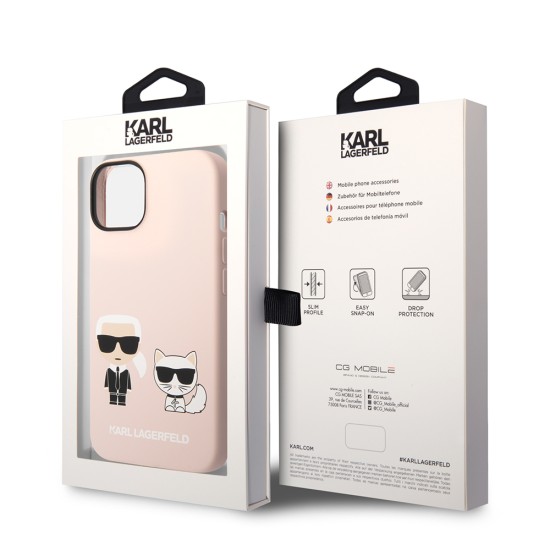 Husa pentru iPhone 15 Plus / iPhone 14 Plus - Karl Lagerfeld Silicone MagSafe (KLHMP14MSSKCI) - Light Pink Karl&Choupette