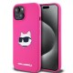 Husa pentru iPhone 15 Plus / iPhone 14 Plus - Karl Lagerfeld Silicone MagSafe (KLHMP15MSCHPPLF) - Fuschia Choupette Head