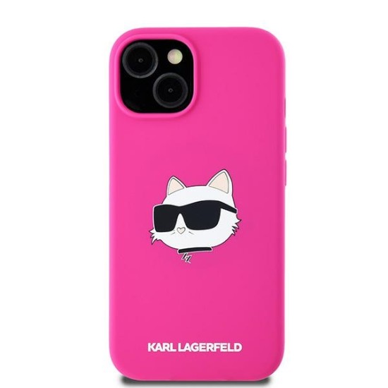 Husa pentru iPhone 15 Plus / iPhone 14 Plus - Karl Lagerfeld Silicone MagSafe (KLHMP15MSCHPPLF) - Fuschia Choupette Head