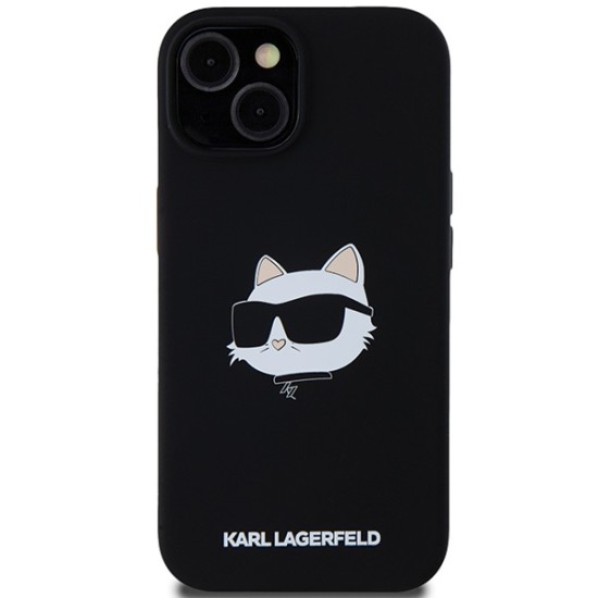 Husa pentru iPhone 15 Plus / iPhone 14 Plus - Karl Lagerfeld Silicone MagSafe (KLHMP15MSCHPPLK) - Choupette Head