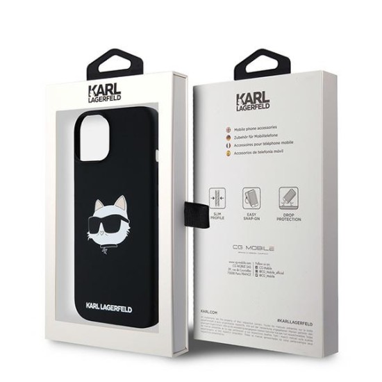 Husa pentru iPhone 15 Plus / iPhone 14 Plus - Karl Lagerfeld Silicone MagSafe (KLHMP15MSCHPPLK) - Choupette Head