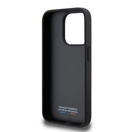 Husa pentru iPhone 15 Pro - BMW Hardcase Perforated Tricolor Line (BMHCP15L23PUPVK) - Black