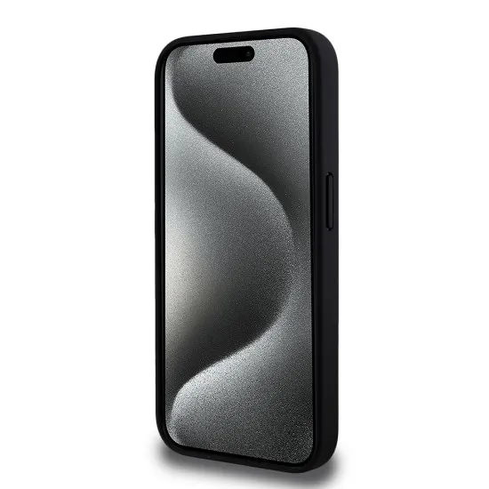 Husa pentru iPhone 15 Pro - BMW Hardcase Perforated Tricolor Line (BMHCP15L23PUPVK) - Black