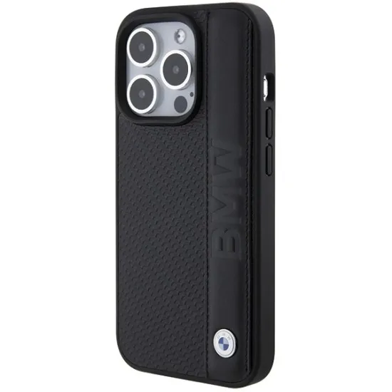 Husa pentru iPhone 15 Pro - BMW Natural Leather Textured & Stripe (BMHCP15L22RDPK) - Black