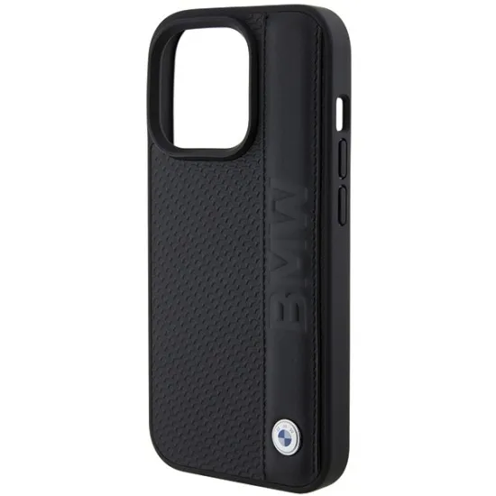 Husa pentru iPhone 15 Pro - BMW Natural Leather Textured & Stripe (BMHCP15L22RDPK) - Black