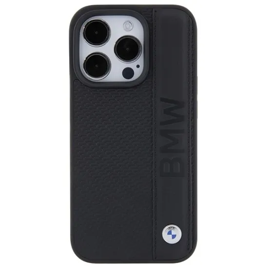 Husa pentru iPhone 15 Pro - BMW Natural Leather Textured & Stripe (BMHCP15L22RDPK) - Black