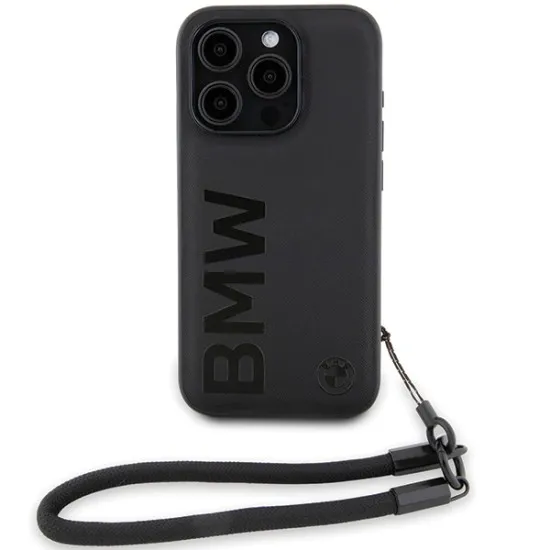 Husa pentru iPhone 15 Pro - BMW Signature Leather Wordmark Cord (BMHCP15L23RMRLK) - Black