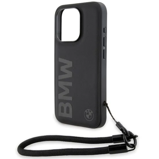 Husa pentru iPhone 15 Pro - BMW Signature Leather Wordmark Cord (BMHCP15L23RMRLK) - Black