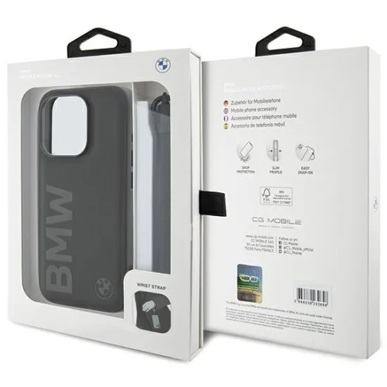 Husa pentru iPhone 15 Pro - BMW Signature Leather Wordmark Cord (BMHCP15L23RMRLK) - Black