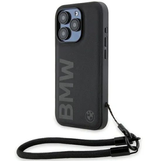 Husa pentru iPhone 15 Pro - BMW Signature Leather Wordmark Cord (BMHCP15L23RMRLK) - Black