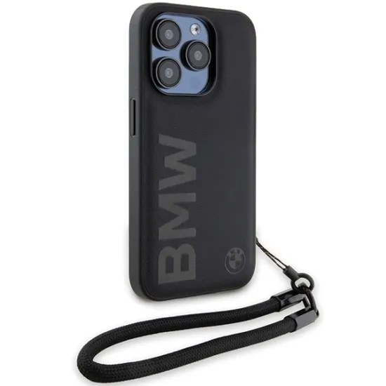 Husa pentru iPhone 15 Pro - BMW Signature Leather Wordmark Cord (BMHCP15L23RMRLK) - Black