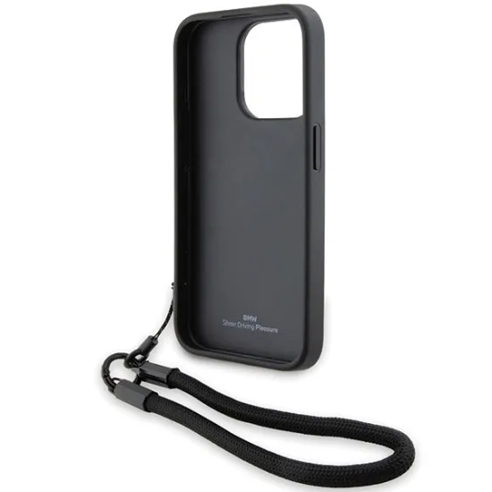 Husa pentru iPhone 15 Pro - BMW Signature Leather Wordmark Cord (BMHCP15L23RMRLK) - Black