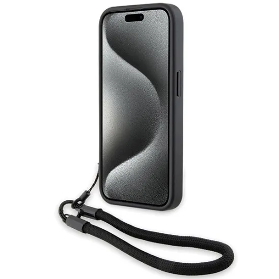Husa pentru iPhone 15 Pro - BMW Signature Leather Wordmark Cord (BMHCP15L23RMRLK) - Black
