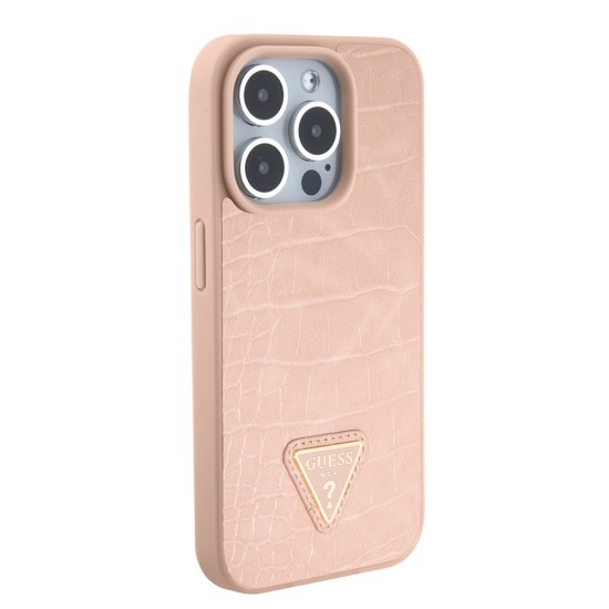 Husa pentru iPhone 15 Pro - Croco Triangle Metal Logo (GUHCP15LPCRTHCP) - Pink