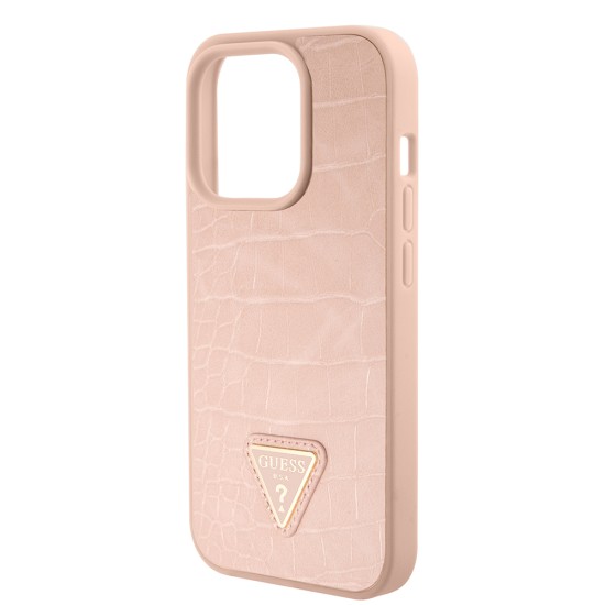 Husa pentru iPhone 15 Pro - Croco Triangle Metal Logo (GUHCP15LPCRTHCP) - Pink