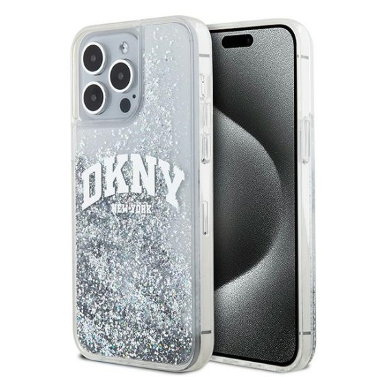 Husa pentru iPhone 15 Pro - DKNY Hardcase Liquid Glitter Big Logo (DKHCP15LLBNAET) - White