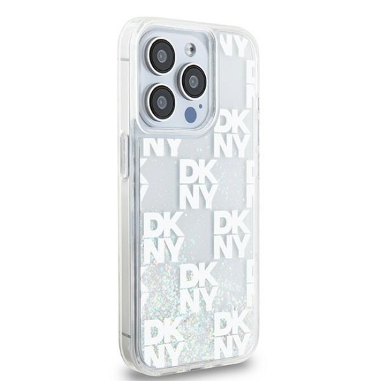 Husa pentru iPhone 15 Pro - DKNY Hardcase Liquid Glitter Multilogo (DKHCP15LLCPEPT) - White