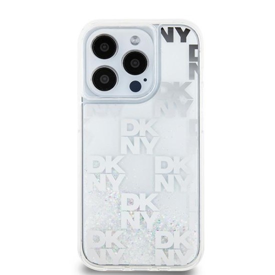 Husa pentru iPhone 15 Pro - DKNY Hardcase Liquid Glitter Multilogo (DKHCP15LLCPEPT) - White