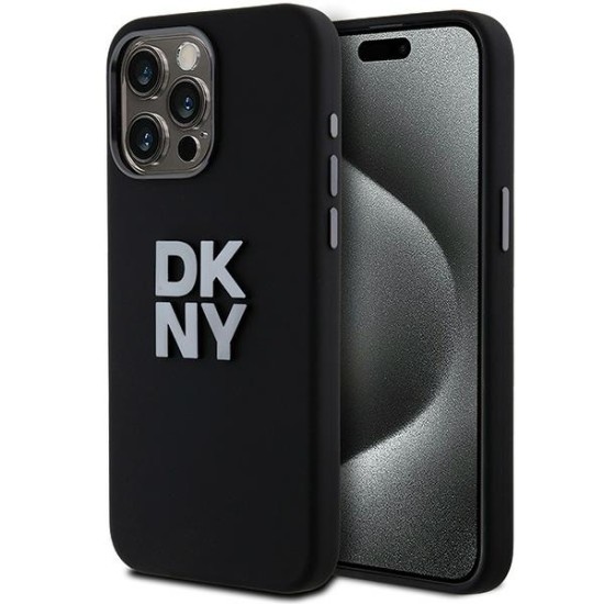 Husa pentru iPhone 15 Pro - DKNY Hardcase Liquid Silicone Metal Logo (DKHCP15LSMCBSK) - Black