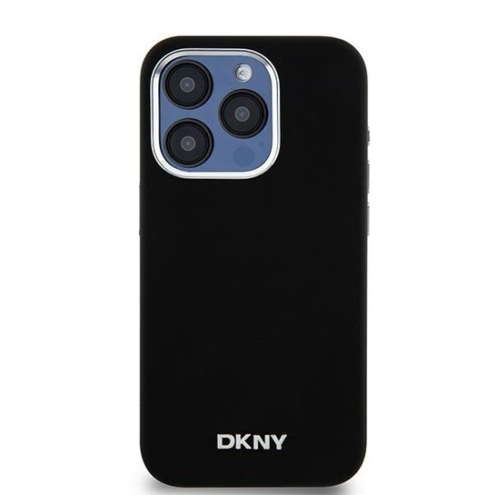 Husa pentru iPhone 15 Pro - DKNY Hardcase Liquid Silicone Small Metal Logo MagSafe (DKHMP15LSMCHLK) - Black