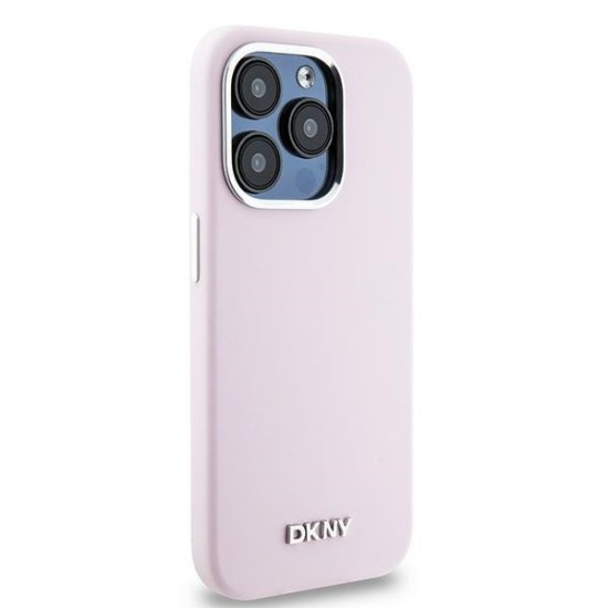 Husa pentru iPhone 15 Pro - DKNY Hardcase Liquid Silicone Small Metal Logo MagSafe (DKHMP15LSMCHLP) - Pink