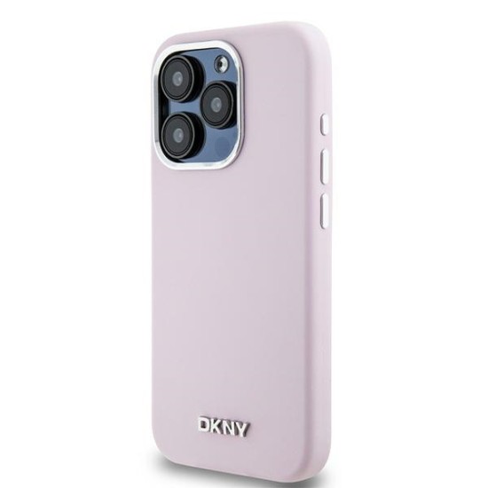 Husa pentru iPhone 15 Pro - DKNY Hardcase Liquid Silicone Small Metal Logo MagSafe (DKHMP15LSMCHLP) - Pink