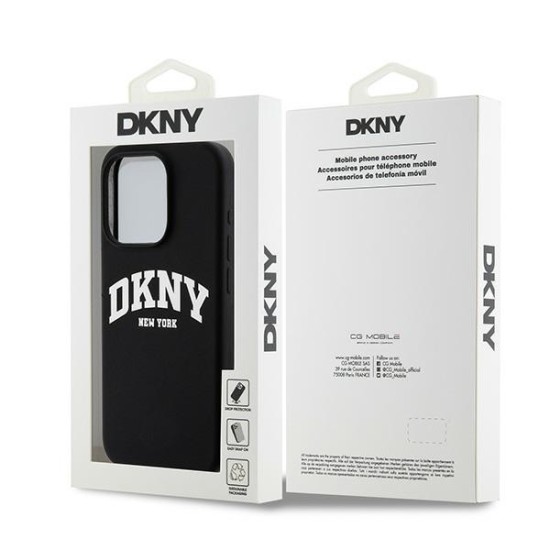 Husa pentru iPhone 15 Pro - DKNY Hardcase Liquid Silicone White Printed Logo MagSafe (DKHMP15LSNYACH) - Black