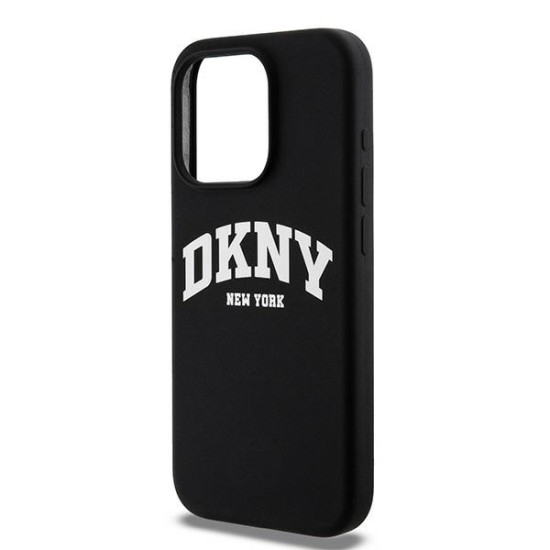 Husa pentru iPhone 15 Pro - DKNY Hardcase Liquid Silicone White Printed Logo MagSafe (DKHMP15LSNYACH) - Black