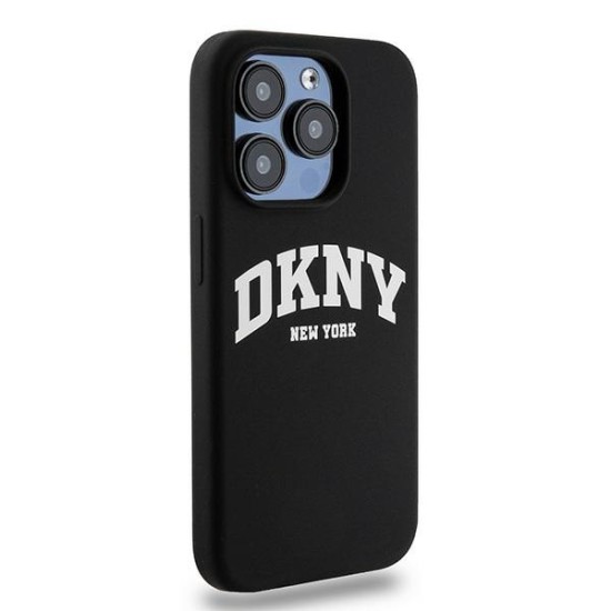 Husa pentru iPhone 15 Pro - DKNY Hardcase Liquid Silicone White Printed Logo MagSafe (DKHMP15LSNYACH) - Black