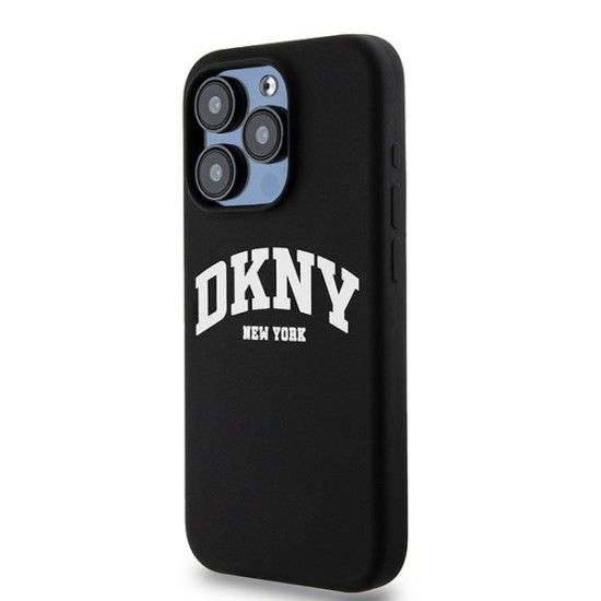 Husa pentru iPhone 15 Pro - DKNY Hardcase Liquid Silicone White Printed Logo MagSafe (DKHMP15LSNYACH) - Black