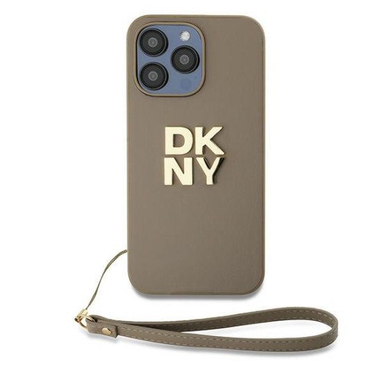 Husa pentru iPhone 15 Pro - DKNY Hardcase Wrist Strap Stock Logo (DKHCP15LPBSWSE) - Beige