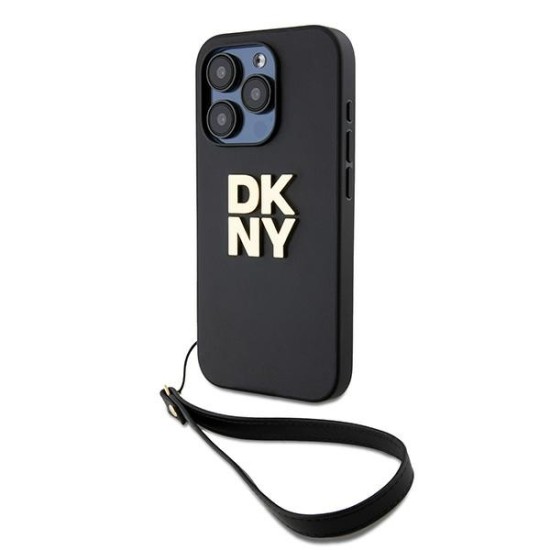 Husa pentru iPhone 15 Pro - DKNY Hardcase Wrist Strap Stock Logo (DKHCP15LPBSWSK) - Black