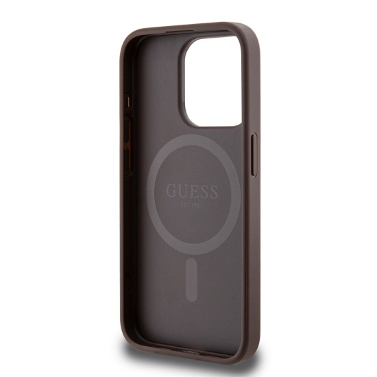 Husa pentru iPhone 15 Pro - Guess 4G Collection Leather MagSafe (GUHMP15LG4GFRW) - Brown