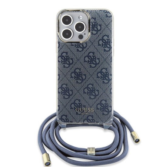 Husa pentru iPhone 15 Pro - Guess Crossbody Cord 4G Print (GUHCP15LHC4SEB) - Blue