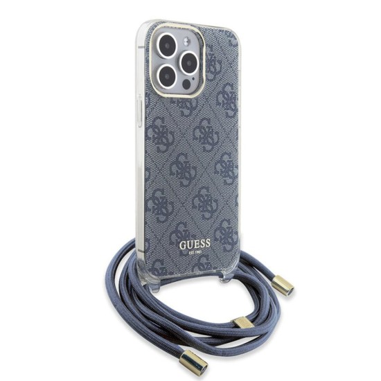 Husa pentru iPhone 15 Pro - Guess Crossbody Cord 4G Print (GUHCP15LHC4SEB) - Blue