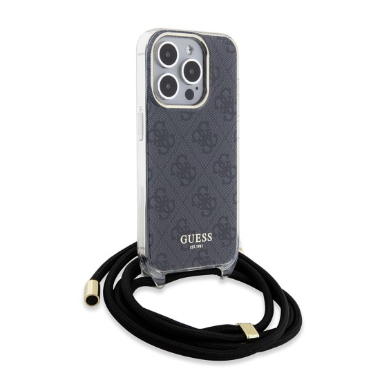 Husa pentru iPhone 15 Pro - Guess Crossbody Cord 4G Print (GUHCP15LHC4SEK) - Black