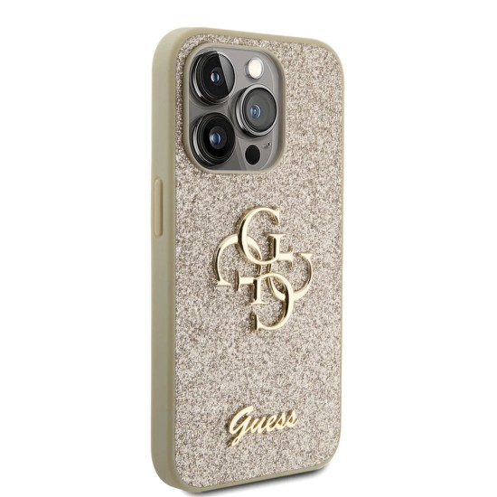 Husa pentru iPhone 15 Pro - Guess Glitter Script Big 4G (GUHCP15LHG4SGD) - Gold