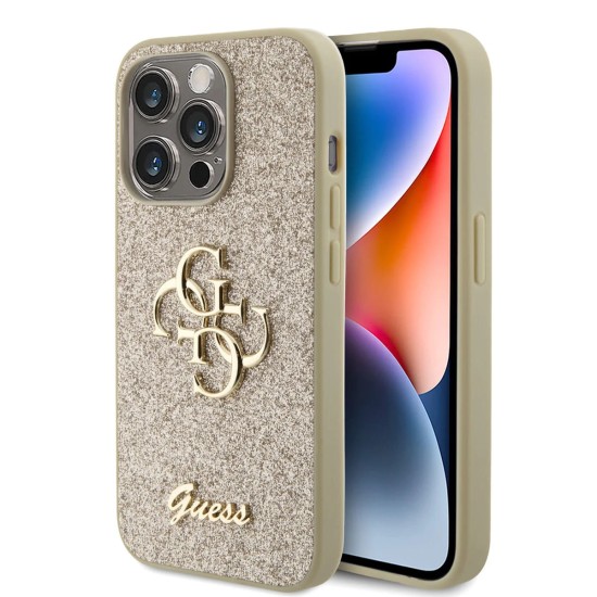 Husa pentru iPhone 15 Pro - Guess Glitter Script Big 4G (GUHCP15LHG4SGD) - Gold