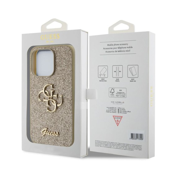 Husa pentru iPhone 15 Pro - Guess Glitter Script Big 4G (GUHCP15LHG4SGD) - Gold