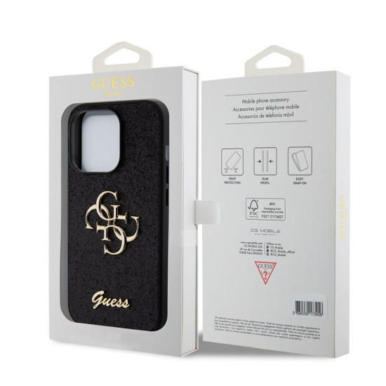 Husa pentru iPhone 15 Pro - Guess Glitter Script Big 4G (GUHCP15LHG4SGK)- Black