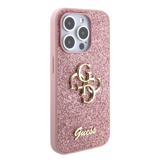 Husa pentru iPhone 15 Pro - Guess Glitter Script Big 4G (GUHCP15LHG4SGP) - Pink