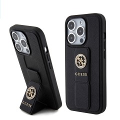 Husa pentru iPhone 15 Pro - Guess Grip Stand 4G Saffiano Strass (GUHCP15LPGSSADK) - Black Husa pentru iPhone 15 Pro - Guess Grip Stand 4G Saffiano Strass (GUHCP15LPGSSADK) - Black