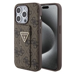 Husa pentru iPhone 15 Pro - Guess Grip Stand 4G Triangle Strass (GUHCP15LPGS4TDW) - Brown Husa pentru iPhone 15 Pro - Guess Grip Stand 4G Triangle Strass (GUHCP15LPGS4TDW) - Brown