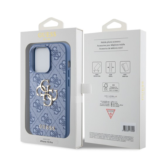 Husa pentru iPhone 15 Pro - Guess Hardcase 4G Big Metal Logo - Blue, GUHCP15L4GMGBL