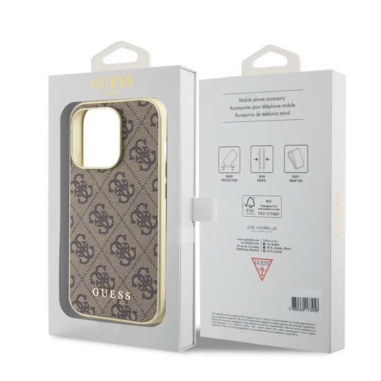 Husa pentru iPhone 15 Pro - Guess Hardcase 4G Charms Collection (GUHCP15LGF4GBR) - Brown