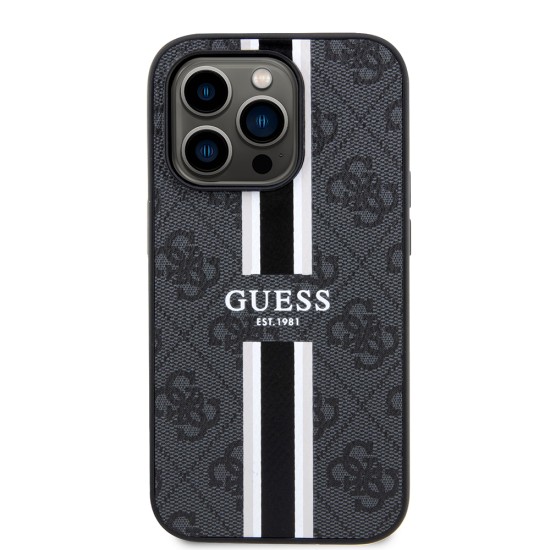 Husa pentru iPhone 15 Pro - Guess Hardcase 4G Printed Stripes MagSafe (GUHMP15LP4RPSK) - Black