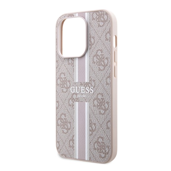 Husa pentru iPhone 15 Pro - Guess Hardcase 4G Printed Stripes MagSafe (GUHMP15LP4RPSP) - Pink