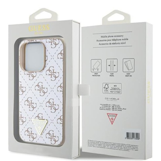 Husa pentru iPhone 15 Pro - Guess Hardcase 4G Triangle Metal Logo (GUHCP15LPG4GPH) - White