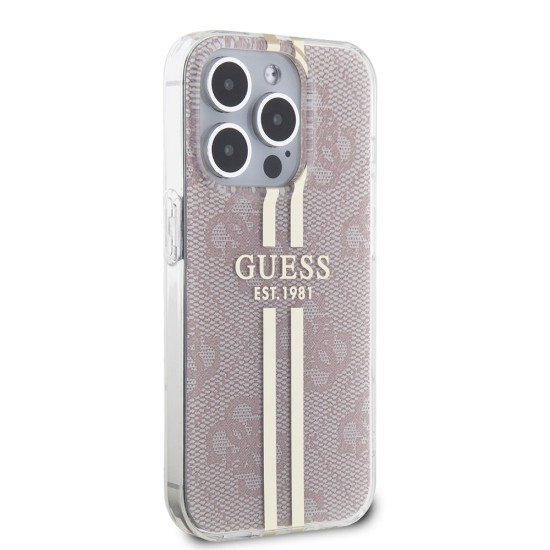 Husa pentru iPhone 15 Pro - Guess Hardcase IML 4G Gold Stripe (GUHCP15LH4PSEGP) - Pink